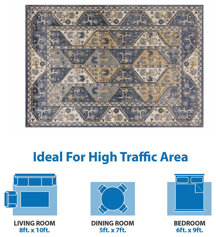Gewnee Dakota Tiled Border Area Rug, 8x10'