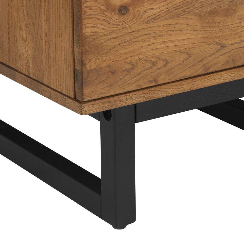 Aldo 1 Drawer Nightstand in Brown Oak Wood with Black Metal Legs