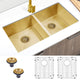 HIGOLD Double Bowl Undermount Kitchen Sink, 10", Nano, PVD gold