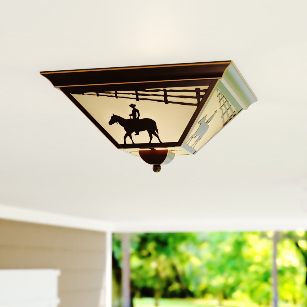 Trail 14" Horse Outdoor Flush Mount Ceiling Light Burnished Bronze