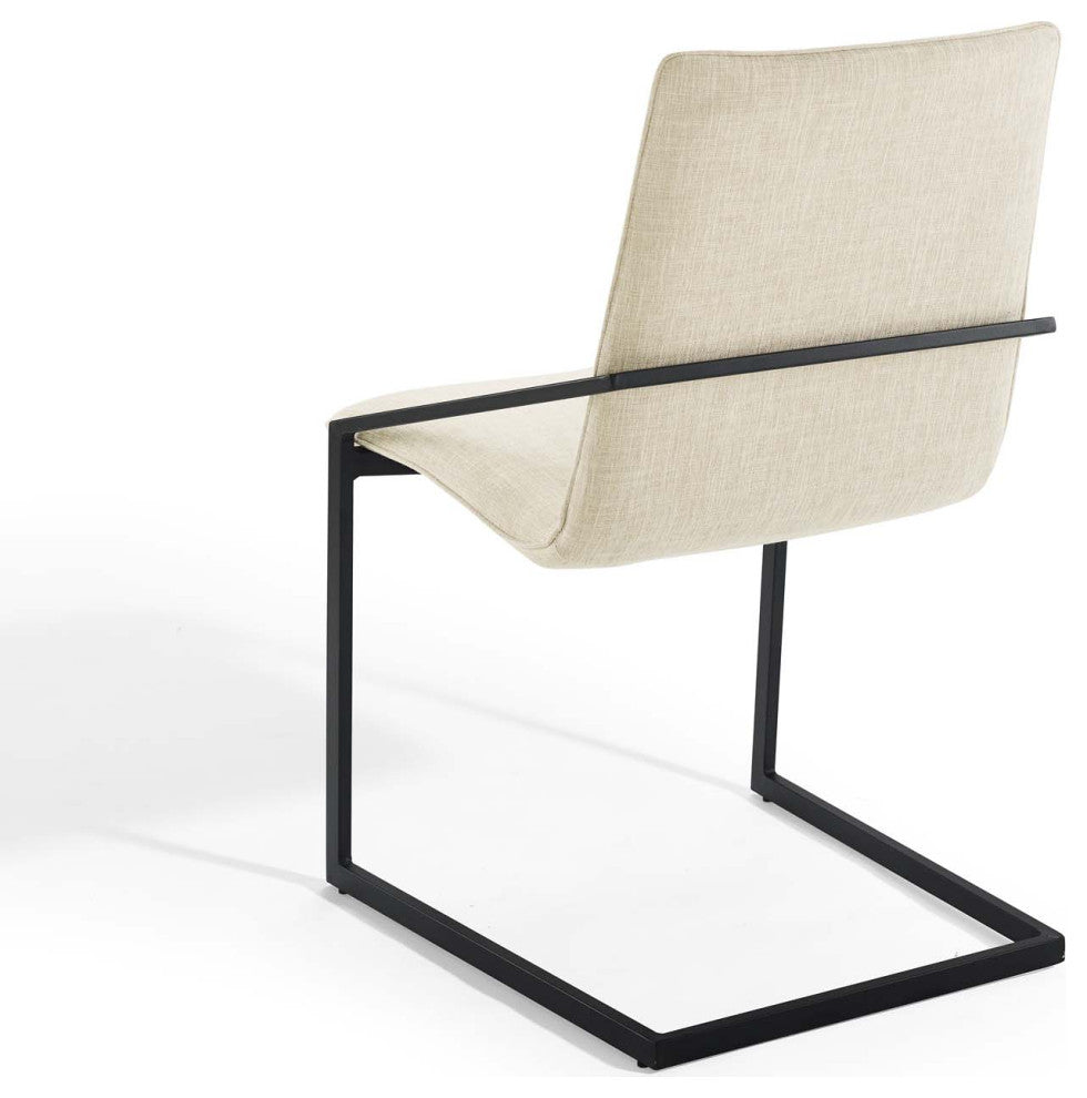 Side Dining Chair, Set of 2, Fabric, Metal, Black Beige, Cafe Bistro Restaurant