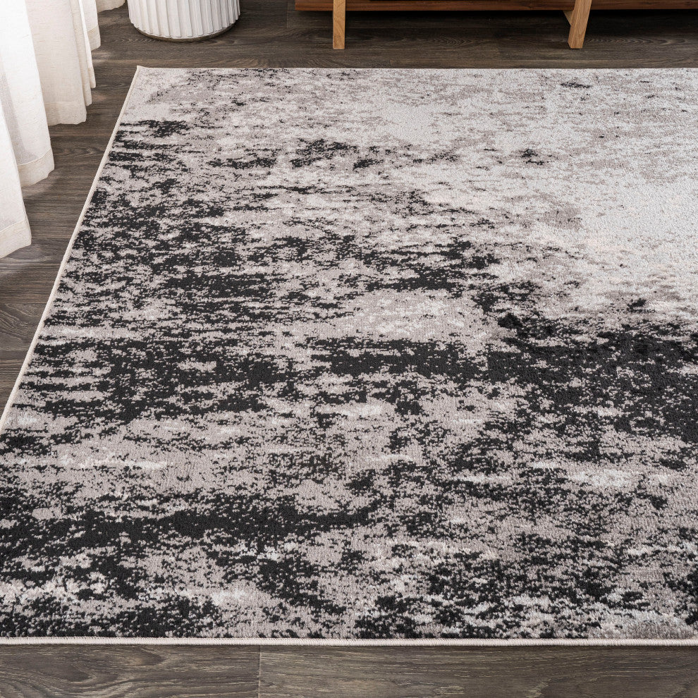 Storm Modern Abstract Area Rug, Gray/Cream, 5 X 8