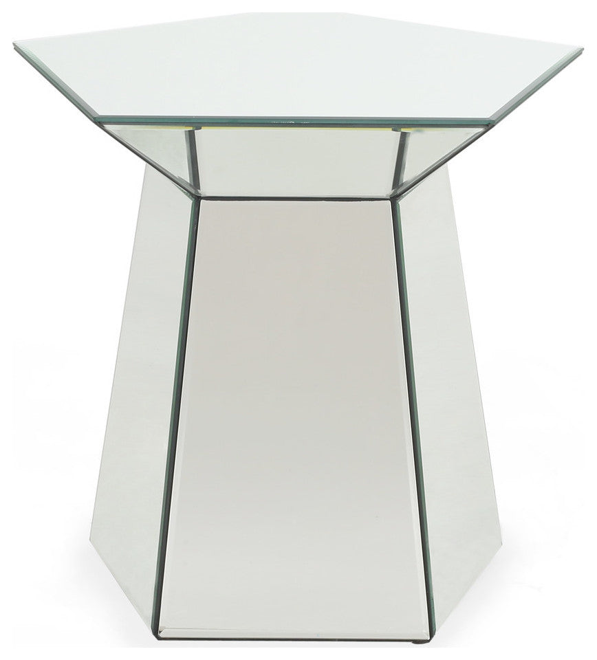 Andre Modern Pentagon Accent Table With Faux Marble Finish, Mirror