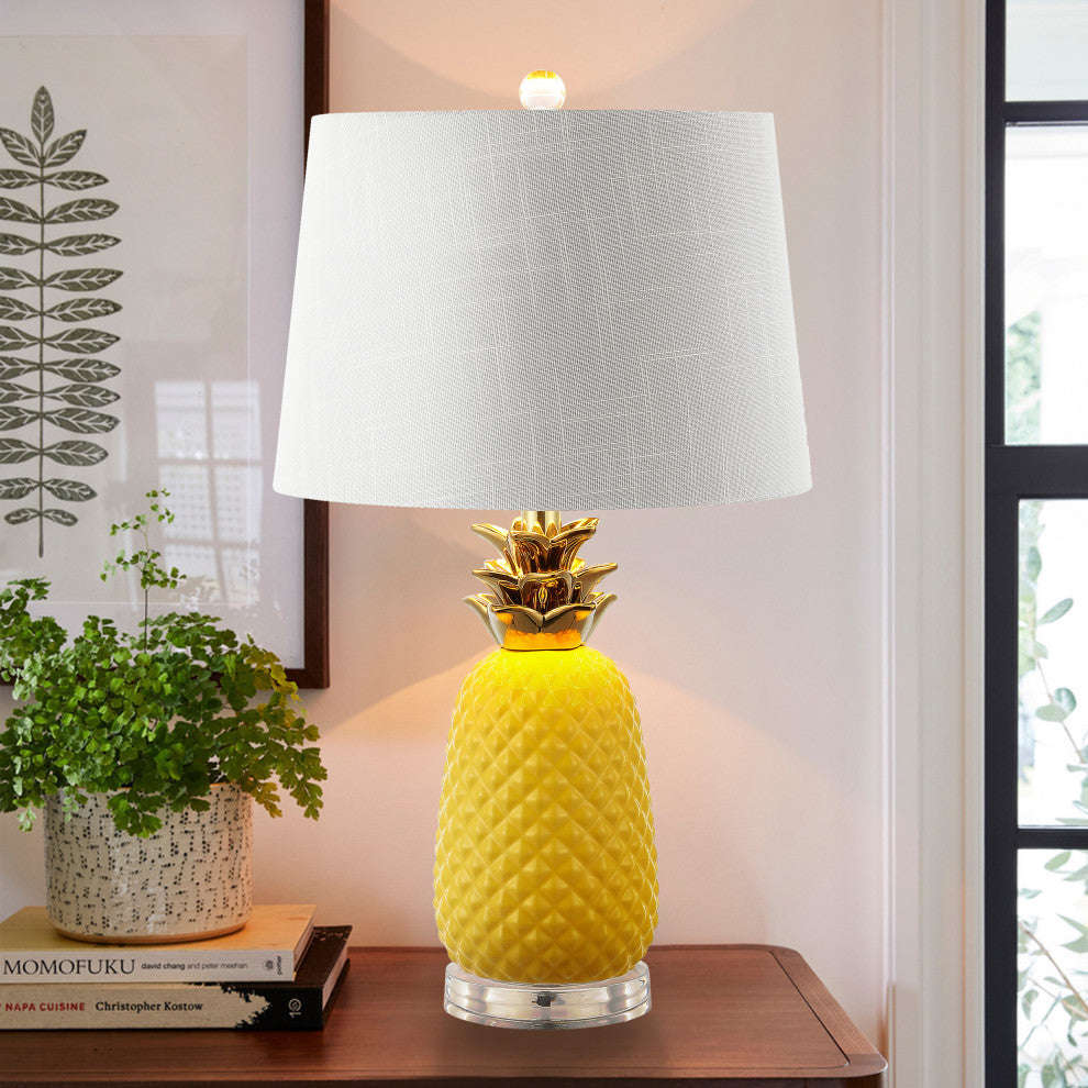 Pineapple 23'' Classic Vintage Ceramic LED Table Lamp, Yellow