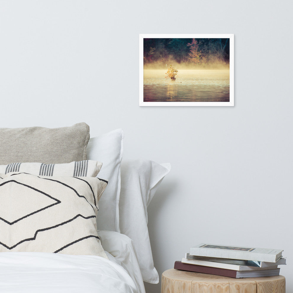 Golden Mist on Waples Pond Framed Photo Paper Wall Art Prints, White, 12" X 16"