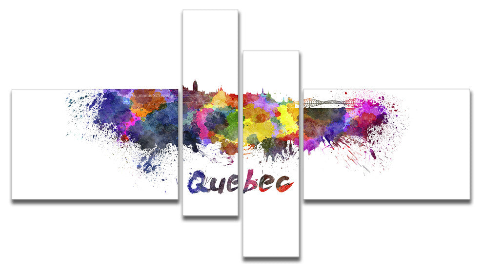 Quebec Skyline, Cityscape Canvas Artwork Print, 60"x32", 4 panels
