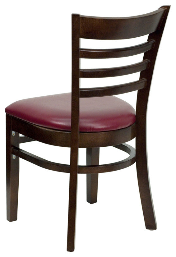 Dyersburg Wood Chair Ladder Back Walnut, Burgundy Vinyl Seat