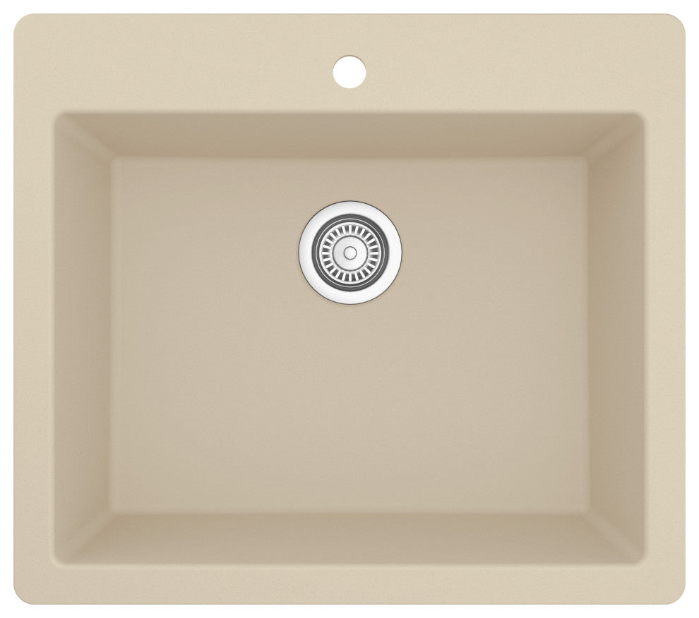 Karran QT-820 Top Mount 25" Single Bowl Quartz Kitchen Sink Kit, Bisque