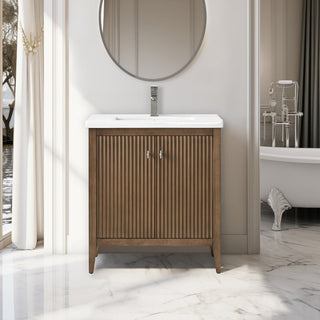 Vanity Art Freestanding Vanity, Walnut, 30", Single Sink, Brushed Nickel