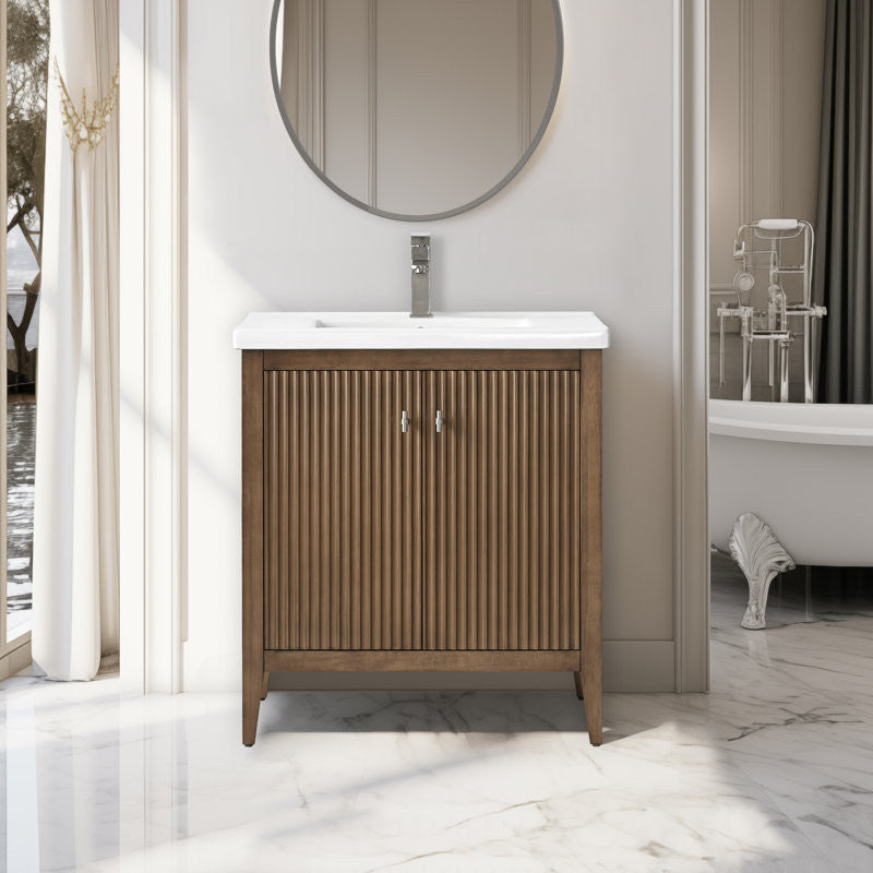Vanity Art Freestanding Vanity, Walnut, 30", Single Sink, Brushed Nickel