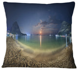 Beach with Lunar Path Seashore Photography Throw Pillow, 18"x18"