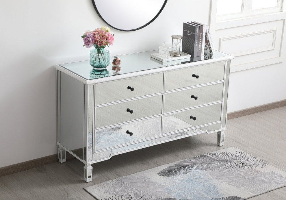 Calum 60" Mirrored 6-Drawer Chest, Antique White