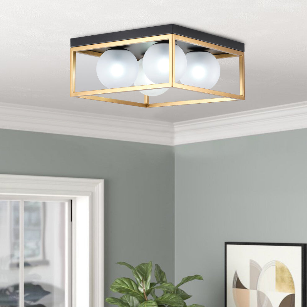 Farmhouse 4-Light Flush Mount Ceiling Light with Globe Frosted Glass Shades
