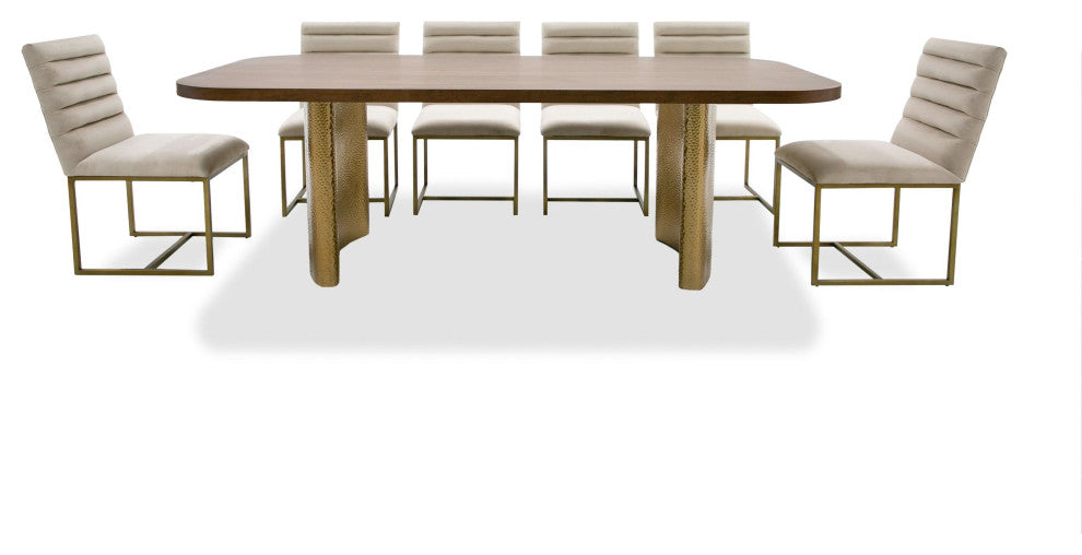 Modrest Marjorie Modern Walnut, Brushed Gold Rectangular Dining Table