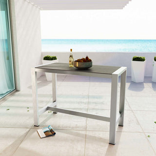 Shore Outdoor Patio Aluminum Rectangle Bar Table, Silver Gray