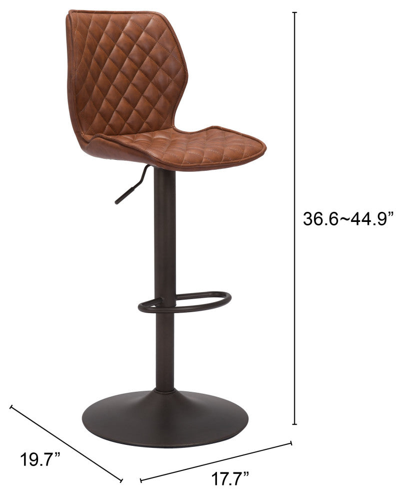 Bar Stool Chair Barstool, Faux Vinyl Leather, Steel, Vintage Brown, Bronze