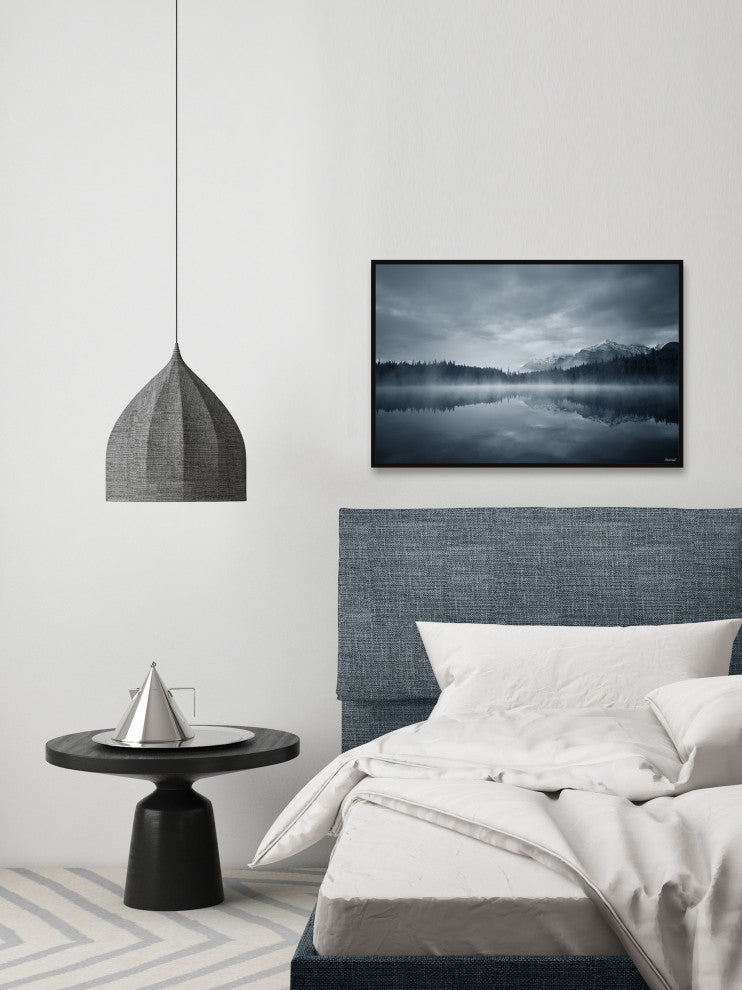 "Snowy Mountain Reflection" Floater Framed Painting Print on Canvas, 18x12