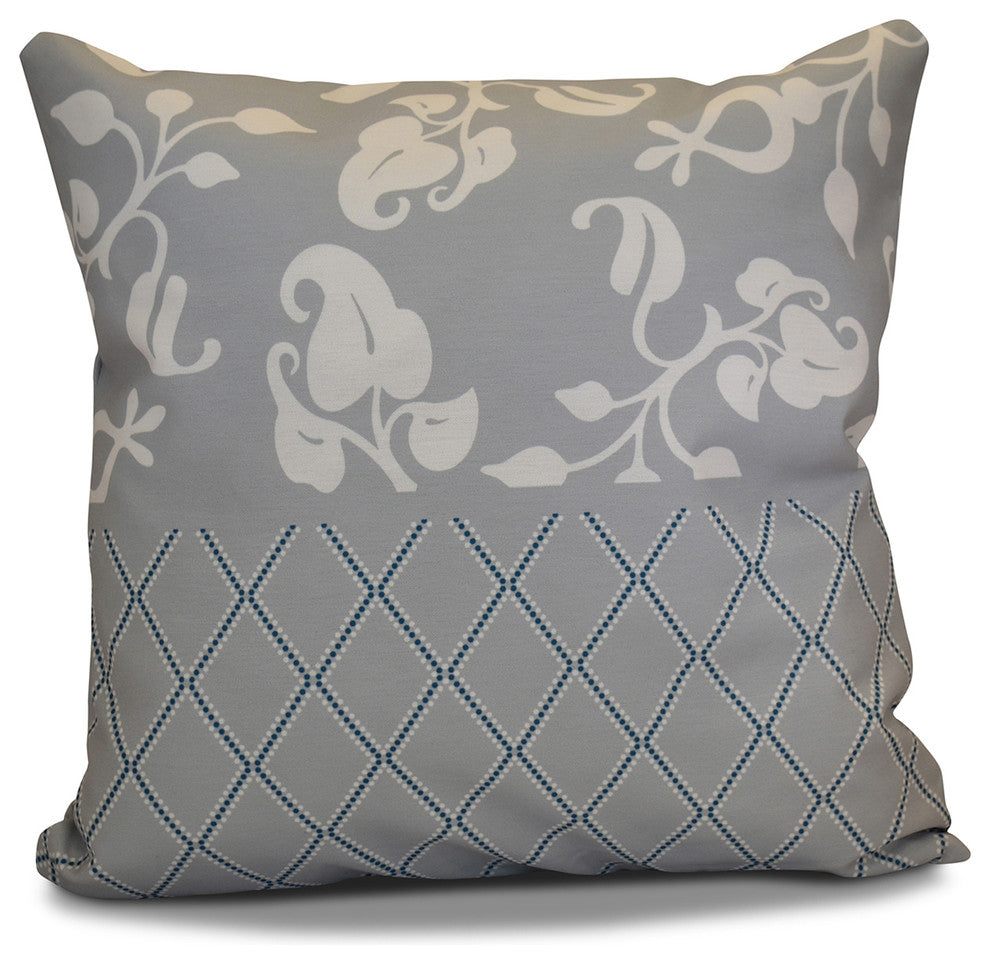 Decorative Holiday Pillow Floral Print, Gray, 26"x26"