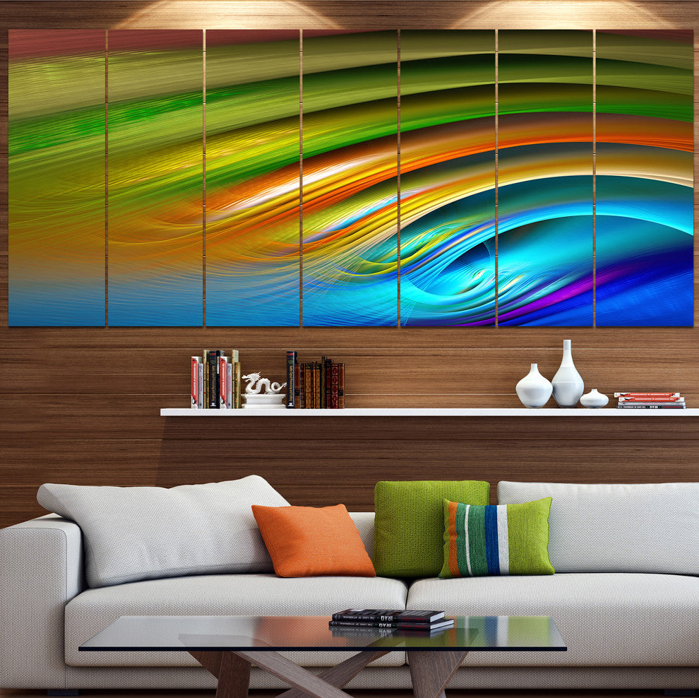 Colorful Fractal Water Ripples, Abstract Canvas Art Print, 83"x32", 7 Panels