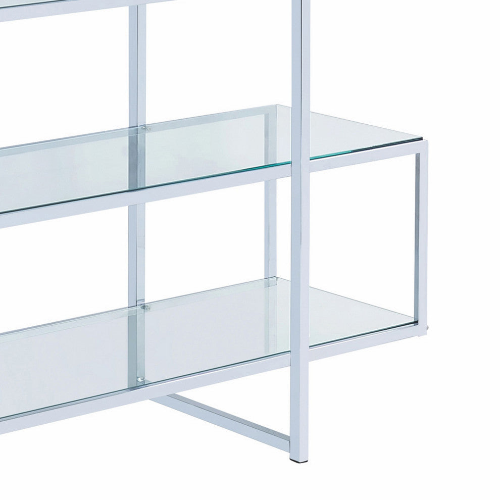 Benzara BM242029 Bookcase, 5 Tempered Glass Shelves/Electroplated Frame Chrome