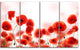 Poppy Flowers on Pink Background, Floral Canvas Art Print, 48"x28", 4 Panels