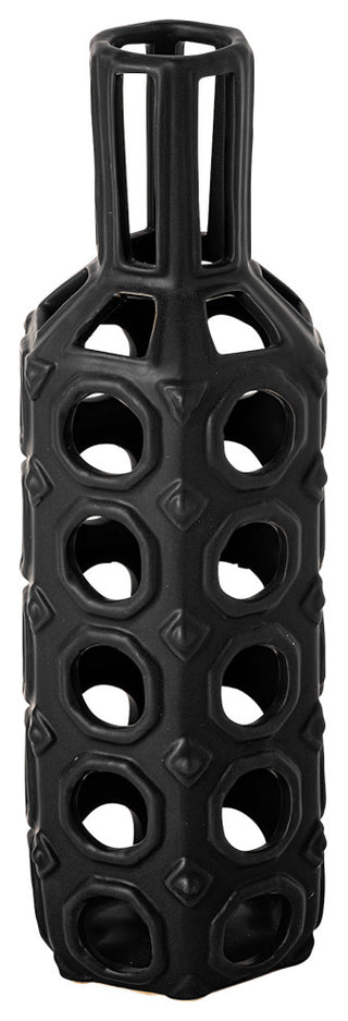 Brunel Large Black Drum-Shaped Ceramic Vase
