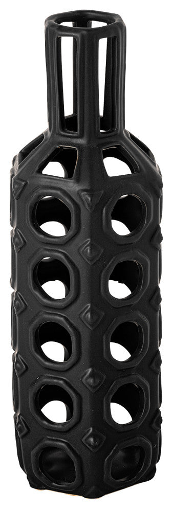 Brunel Large Black Drum-Shaped Ceramic Vase