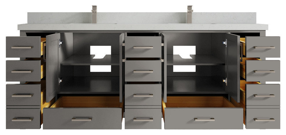 Malibu 84 Double Sink Bath Vanity in Elephant Skin Gray 2" Carrara Quartz