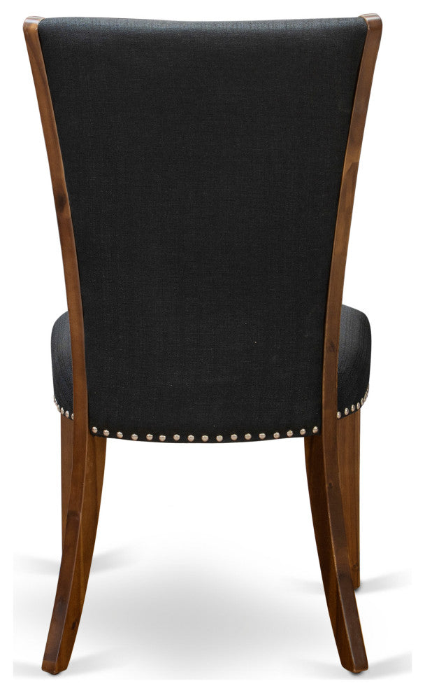 Set Of 2, Dinner Chairs, Antique Walnut Wooden Frame, Black Seat