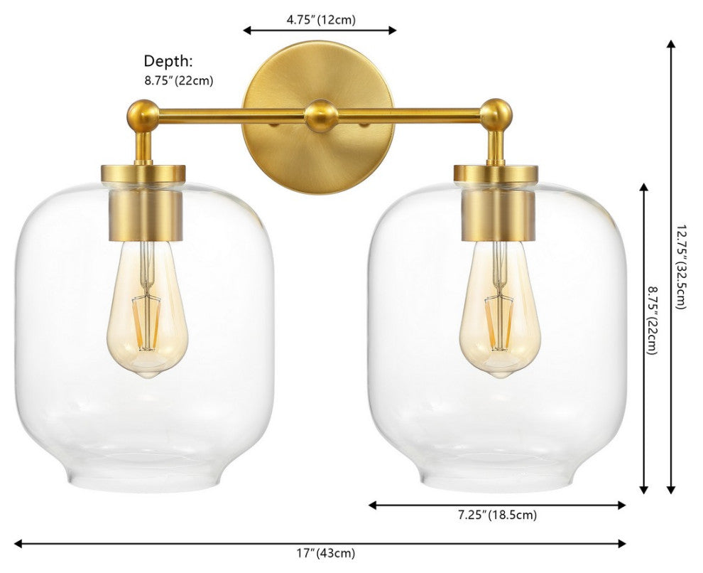 Safavieh Navia 2 Lt 17" Wall Sconce, Brass
