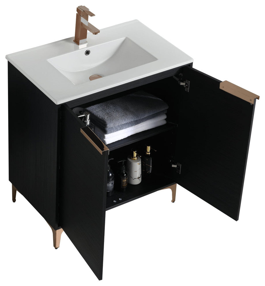 Wilmington Bath Vanity, Chestnut, 30 Inch, Rose Gold Hardware