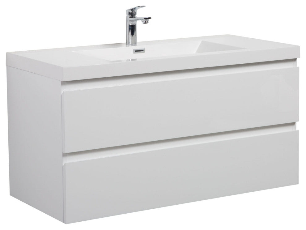 Aurora Wall Mount Vanity, White Acrylic Top, Glossy Polar White, 42"