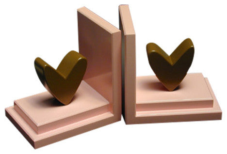 Heart Bookends, Chocolate With Pink Base