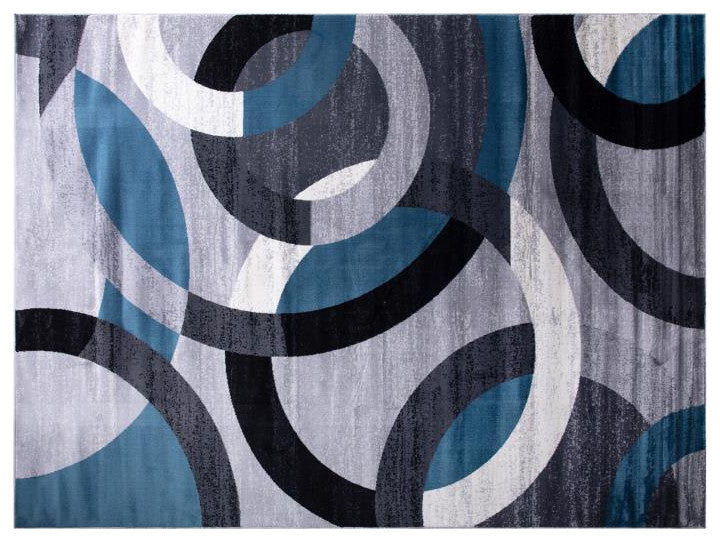 Harken Collection Geometric Olefin Area Rug with Jute Backing, Blue, 8' X 10'