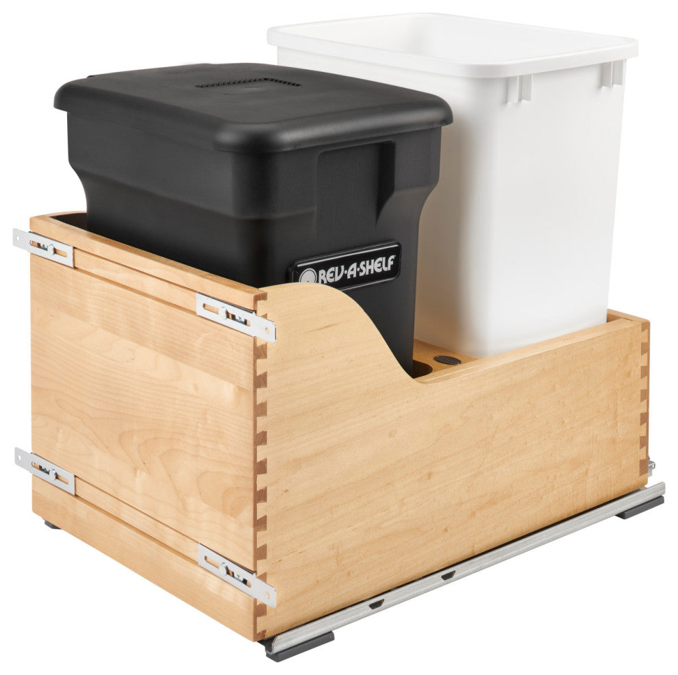 Wood Pull Out Trash/Compost Bin With Soft Close, Black, 15Wx21.75Dx20.38"H