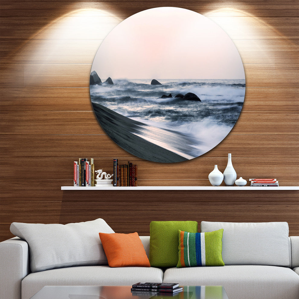 Wonderful Long Exposure Sea Waves, Beach Disc Metal Artwork, 11"