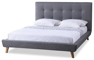 Jonesy Mid-Century Gray Fabric Upholstered Queen Size Platform Bed