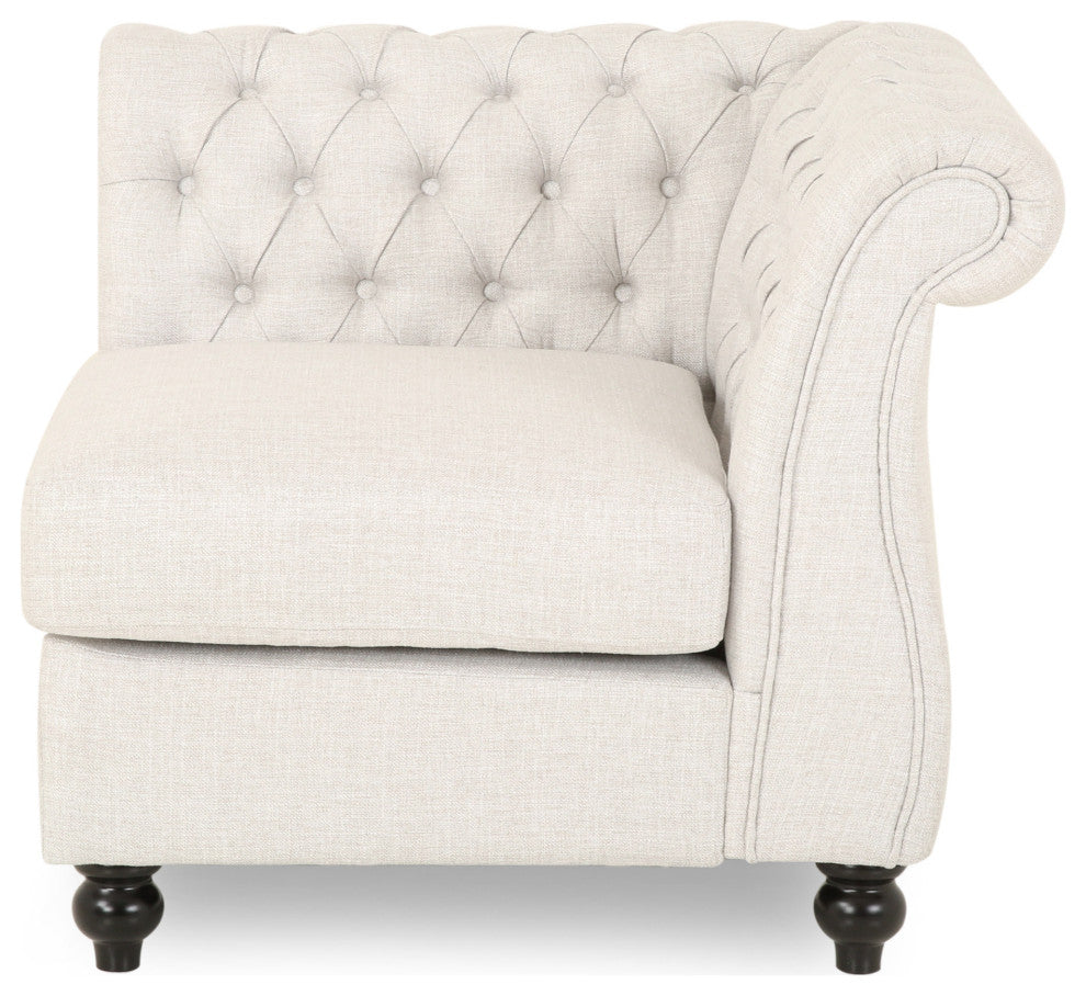 Annabelle 7 Seater Velvet Tufted Chesterfield Sectional, Beige, Dark Brown, Fabric