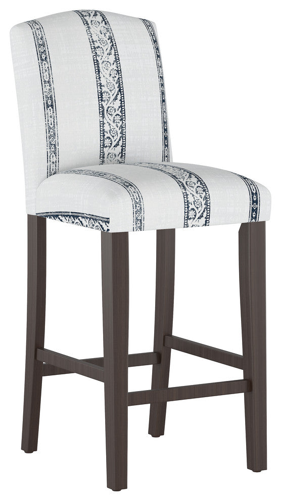 Janet Camel Back Bar Stool, Block Print Stripe Light Gray