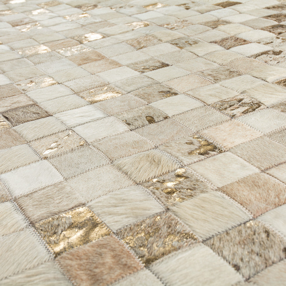 Cowhide Patchwork Rug, Hera, Rhodium, 12'x15'