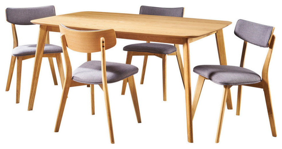 GDF Studio 5-Piece Antonio Mid Century Natural Oak Finished Dining Set, Dark Gray