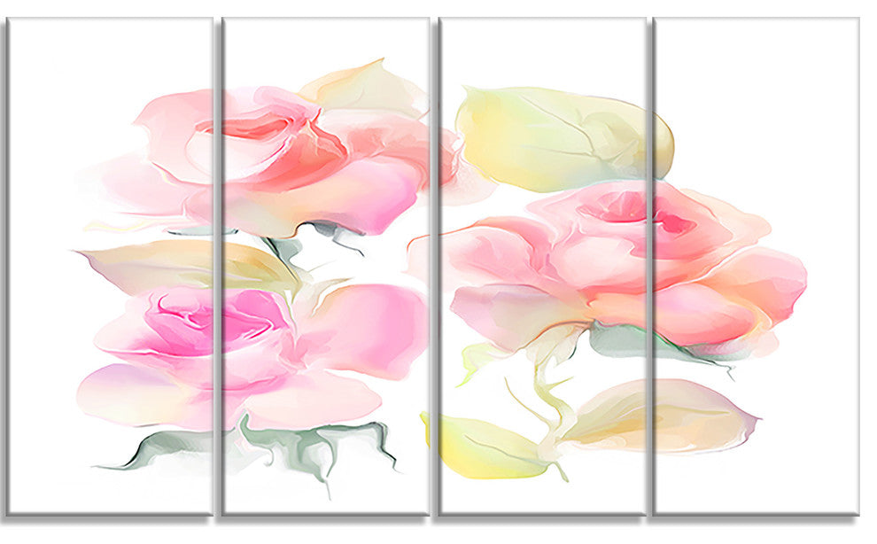 Beautiful Pink Rose Flowers, Large Animal Canvas Art Print, 48"x28", 4 Panels