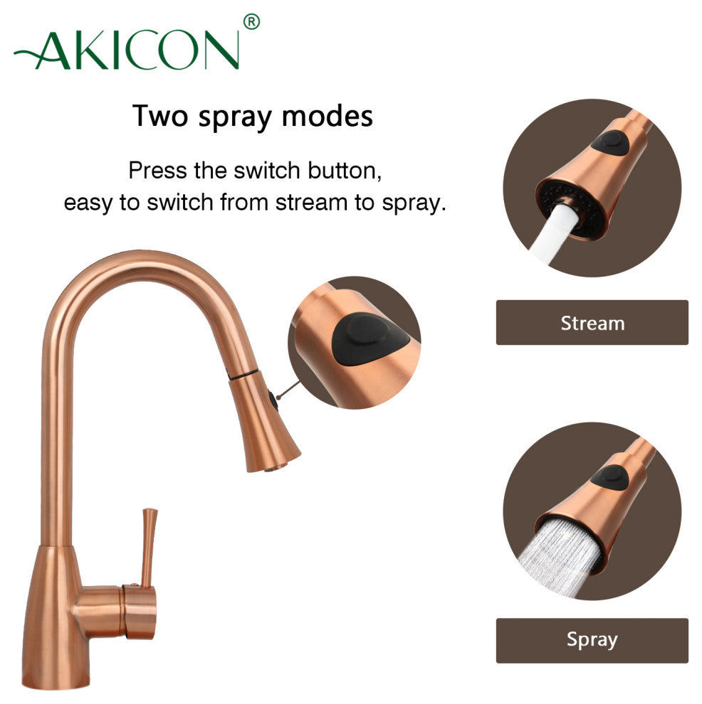Copper Pull Down Kitchen Faucet, Single Level Solid Brass Kitchen Sink Faucets