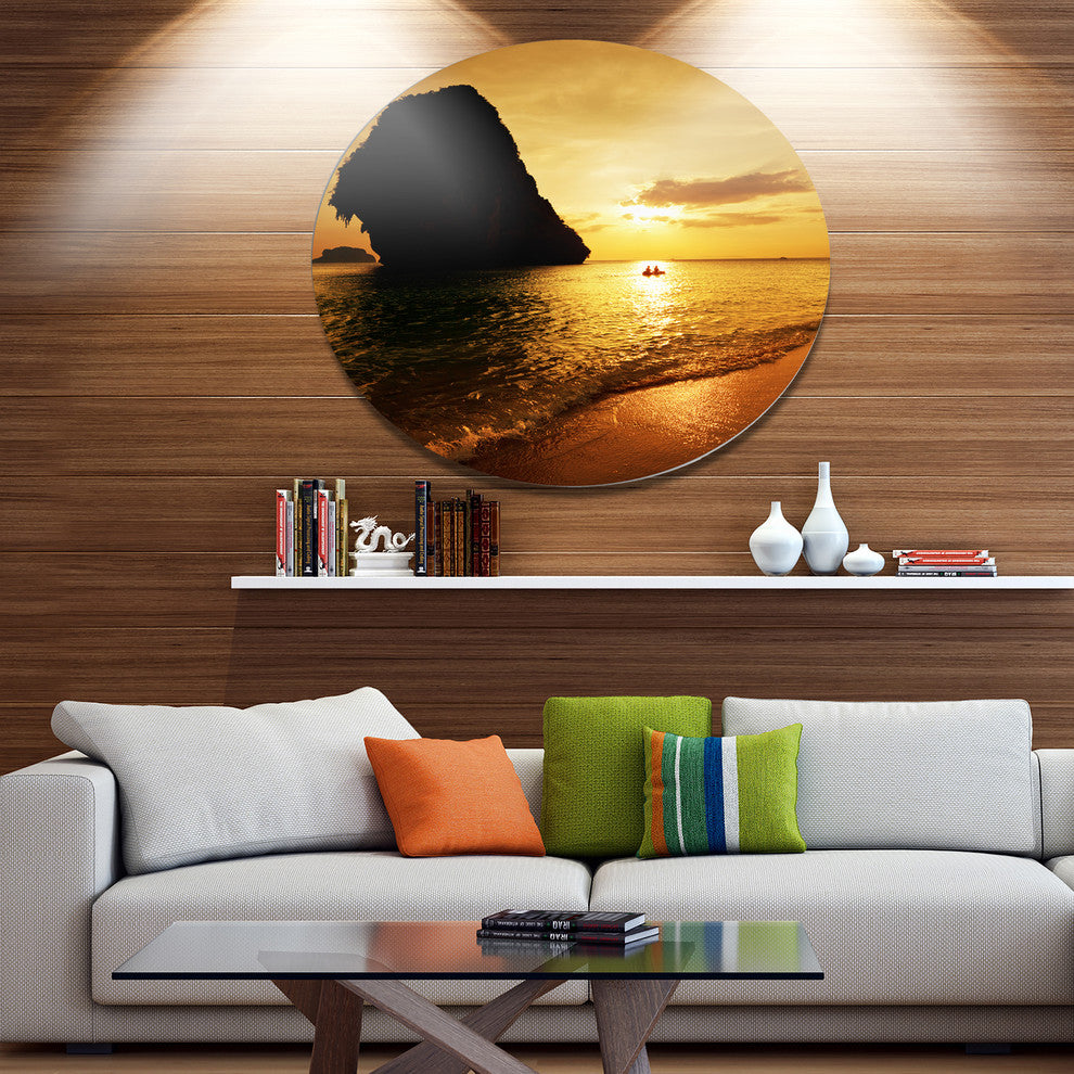 Amazing Evening Tropical Beach, Seashore Large Disc Metal Wall Art, 23"