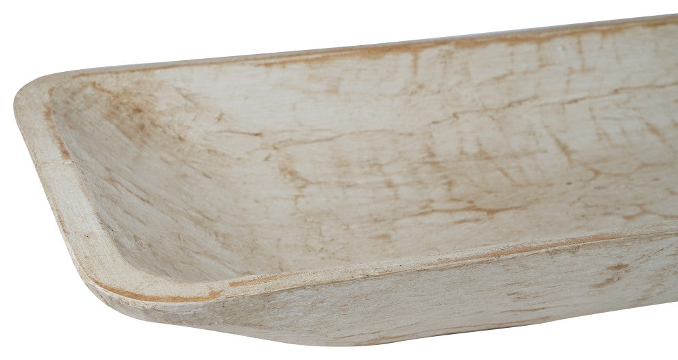 Santa Fe Long  Wooden Dough Bowl 8"x39", Antique White