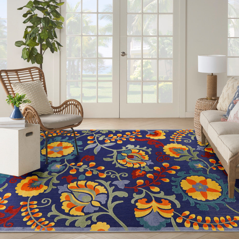 Nourison Aloha 7'10" x 10'6" Navy Multicolor Outdoor Area Rug