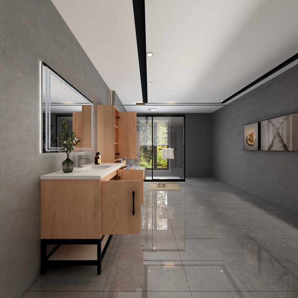 Victoria 42'' Solid Wood Open Shelf Bath Vanity Right Side, Red Oak