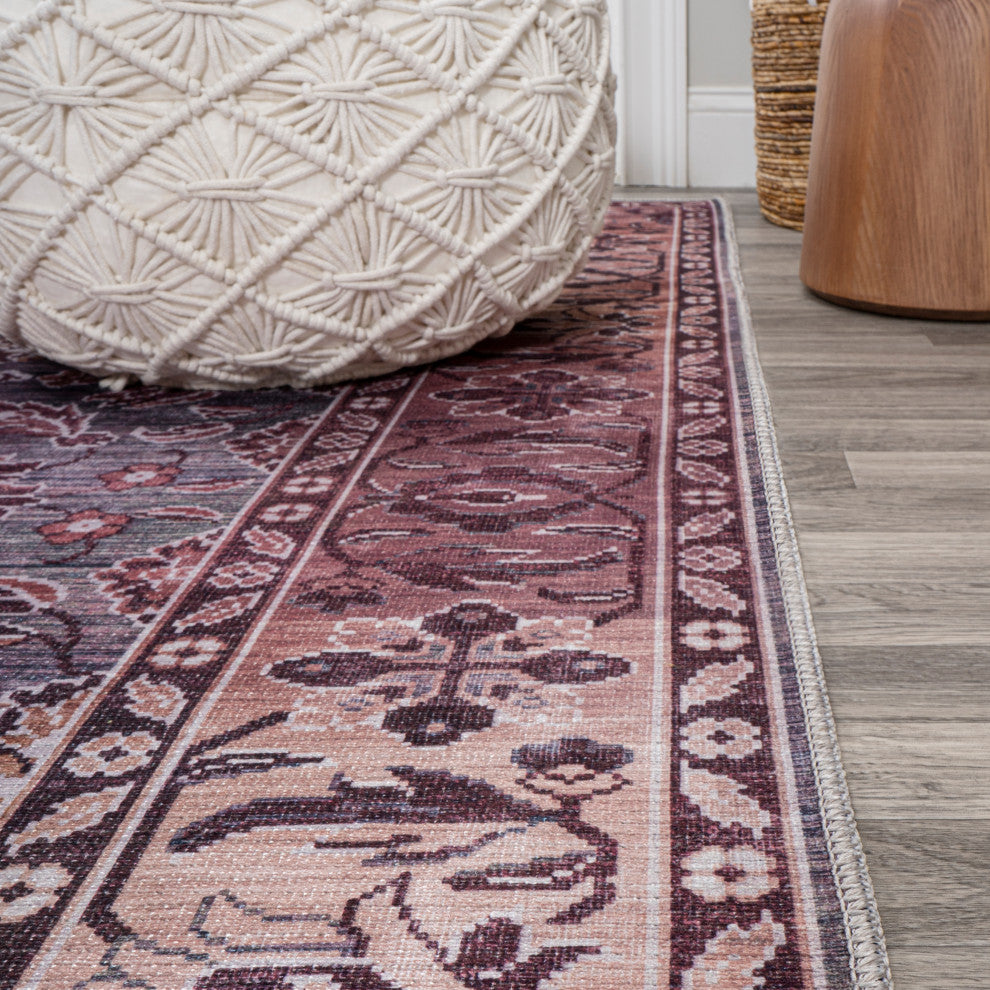Victoria Ornate Persian Machine Washable Indoor Area Rug, Brwon/Gray, 4 X 6