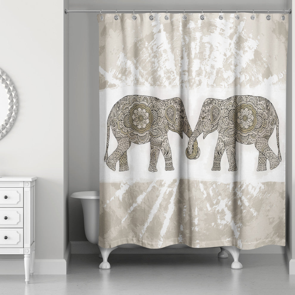 Beige Boho Elephants 71x74 Shower Curtain