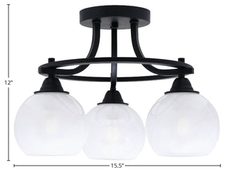 Paramount 3-Light Semi-Flush Light, Matte Black, 5.75" White Marble Glass